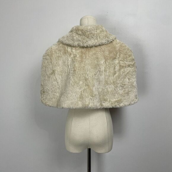 Free People Faux Fur Cape Capelet Shrug Sz XS/S Ivory Formal Asian Satin Lined - Picture 7 of 14